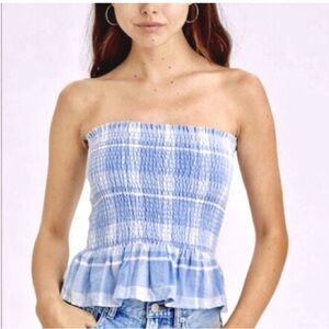 American Eagle Outfitters Tops | Strapless White/Blue Top